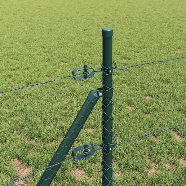 Sechseckzaun Grau 0.5x100 m Stahl, Zaunpfosten 13 Stück Grün Ø32 mm 100 cm Verzinkter Stahl