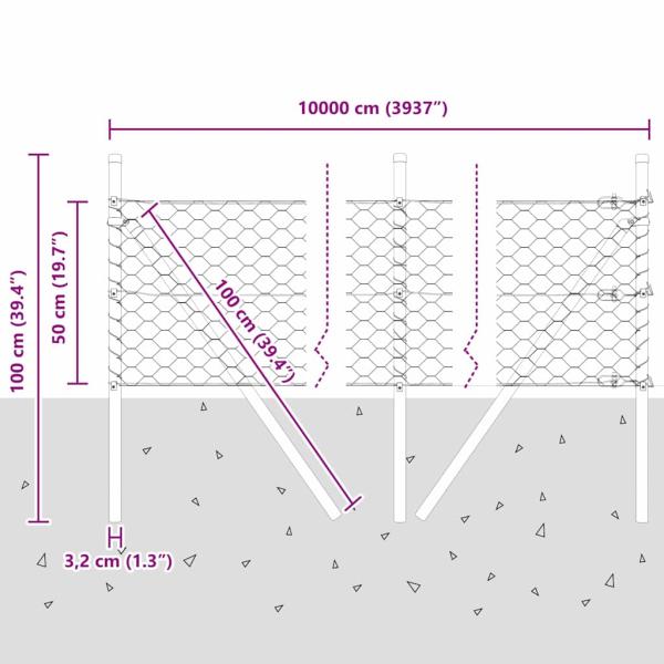 Bodenmontierter Sechseckzaun 100 x 0,5 m Grau Netz
