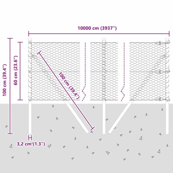 Bodenmontierter Sechseckzaun 100 x 0,6 m Grau Netz