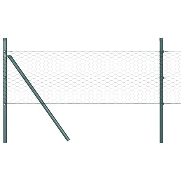 Hexagon Zaun Grau 0.6x100 m Stahl, Zaunpfosten 13 Stk Grün Ø32 mm 100 cm Verzinkter Stahl