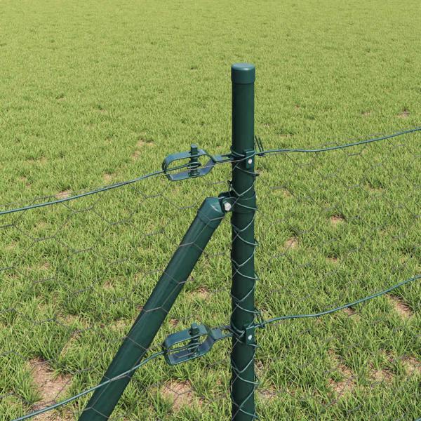 Sechseckzaun Grau 0.6x100 m Stahl, Zaunpfosten 13 Stück Grün Ø32 mm 100 cm Verzinkter Stahl