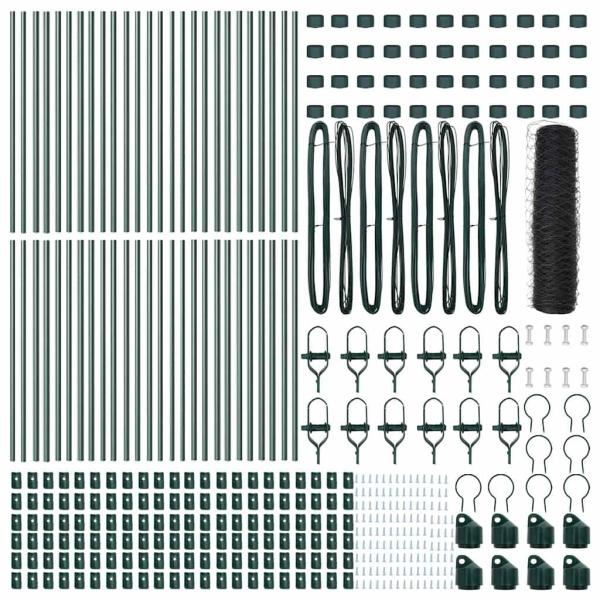 Sechseckzaun Grau 0.6x100 m Stahl, Zaunpfosten 13 Stück Grün Ø32 mm 100 cm Verzinkter Stahl