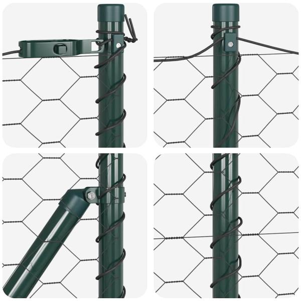Sechseckzaun Grau 0.6x100 m Stahl, Zaunpfosten 13 Stück Grün Ø32 mm 100 cm Verzinkter Stahl