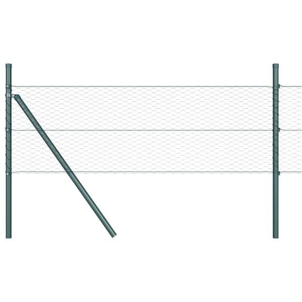 Sechseckzaun Grau 0.8x100 m Stahl, Zaunpfosten 13 Stück Grün Ø32 mm 120 cm verzinkter Stahl