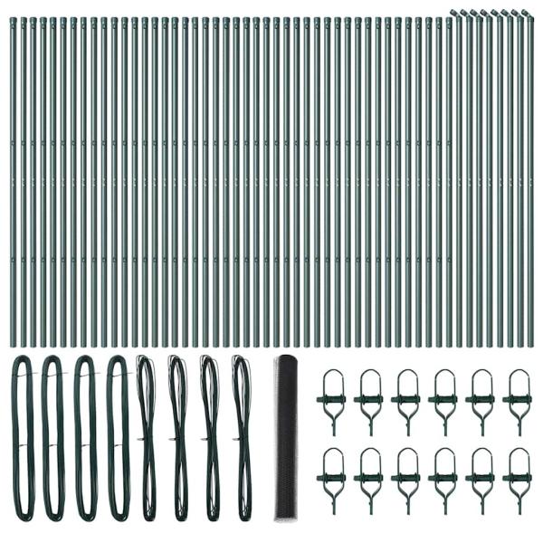 Sechseckzaun Grau 1x100 m Stahl, Zaunpfosten 13 Stück Grün Ø32 mm 150 cm Verzinkter Stahl