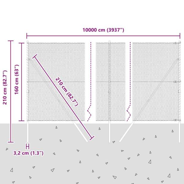 Bodenmontierter Sechseckzaun 100 x 1,6 m Grau Netz