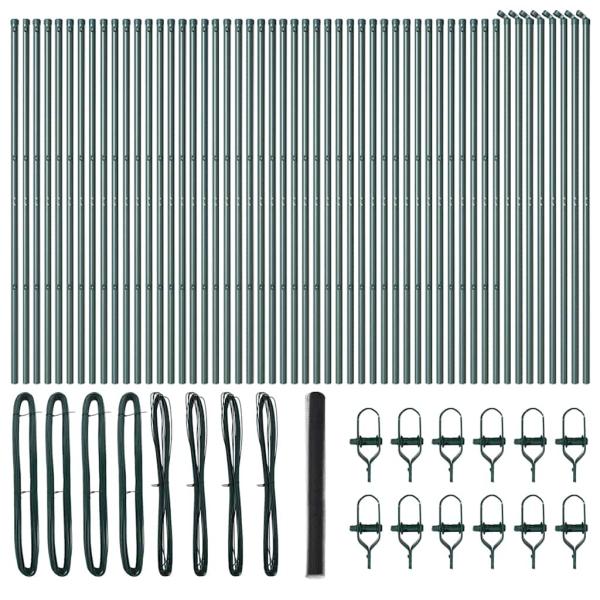 ARDEBO.de - Sechseckzaun Grau 1,6x100 m Stahl, Zaunpfosten 13 Stk. Grün Ø32 mm 210 cm Verzinkter Stahl