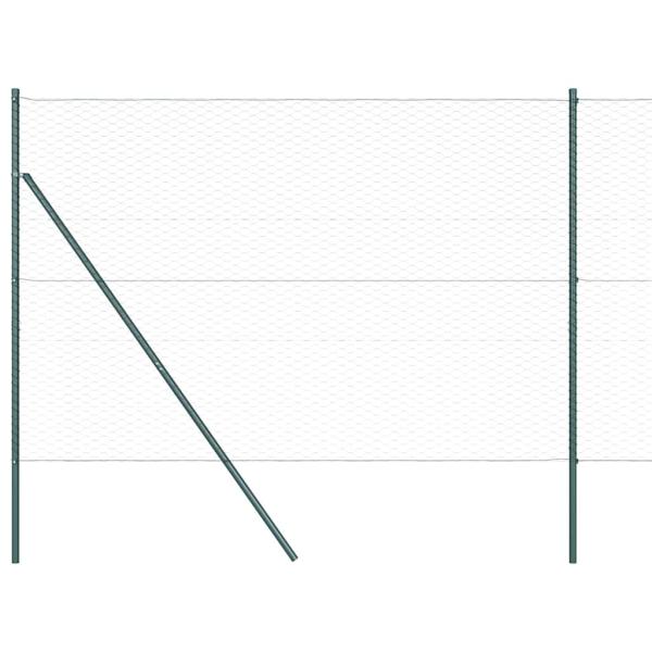 Sechseckzaun Grau 1,6x100 m Stahl, Zaunpfosten 13 Stk. Grün Ø32 mm 210 cm Verzinkter Stahl