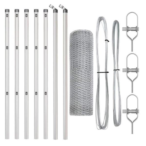 Sechseckzaun 0,4x10 m Verzinkter Stahl, Zaunpfosten 7 Stk Ø32 mm 80 cm Verzinkter Stahl