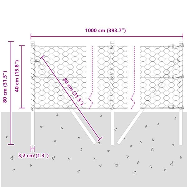 Bodenmontierter Sechseckzaun 10 x 0,4 m Verzinkter Stahl Silber