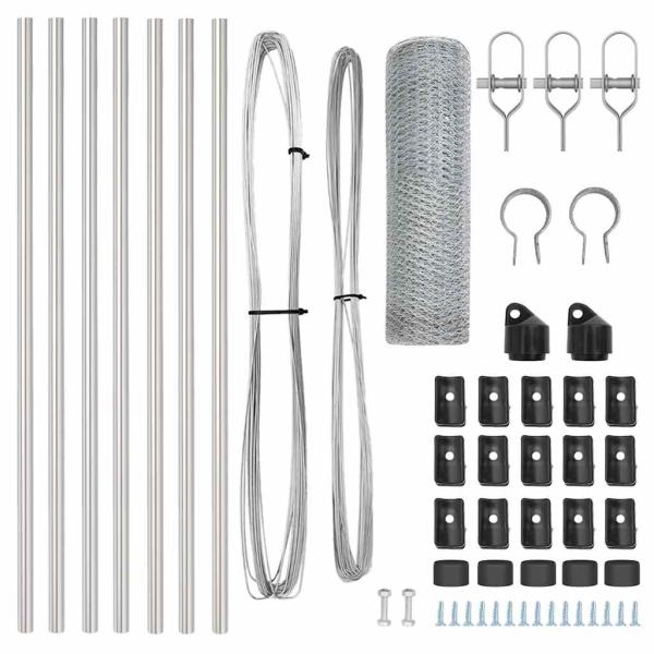 Sechseckzaun 0,5x10 m Verzinkter Stahl, Zaunpfosten 7 Stück Ø32 mm 100 cm Verzinkter Stahl