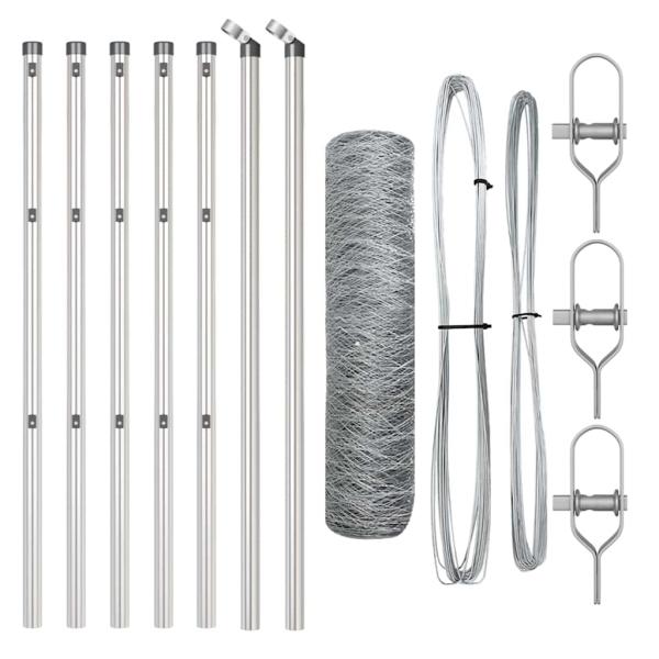 Sechseckzaun 0.5x10 m Verzinkter Stahl, Zaunpfosten 7 Stück Ø32 mm 100 cm Verzinkter Stahl
