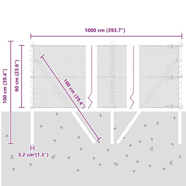 Sechseckzaun 0,6x10 m Verzinkter Stahl, Zaunpfosten 7 Stück Ø32 mm 100 cm Verzinkter Stahl