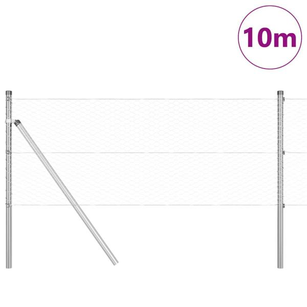 ARDEBO.de - Hexagonzaun 0,6x10 m Verzinkter Stahl, Zaunpfosten 7 Stk Ø32 mm 100 cm Verzinkter Stahl