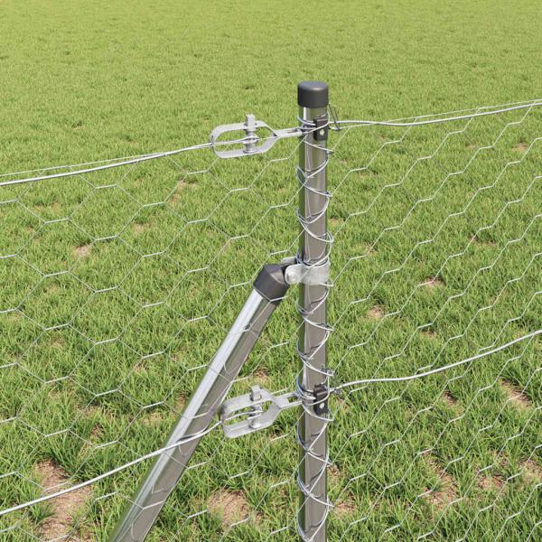 Hexagonzaun 0,6x10 m Feuerverzinkter Stahl, Zaunpfosten 7 Stück Ø32 mm 100 cm Feuerverzinkter Stahl