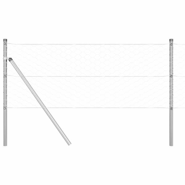 Hexagonzaun 0,6x10 m Feuerverzinkter Stahl, Zaunpfosten 7 Stück Ø32 mm 100 cm Feuerverzinkter Stahl