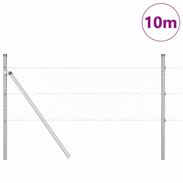 Sechseckzaun 0.8x10 m Verzinkter Stahl, Zaunpfosten 7 Stück Ø32 mm 120 cm Verzinkter Stahl