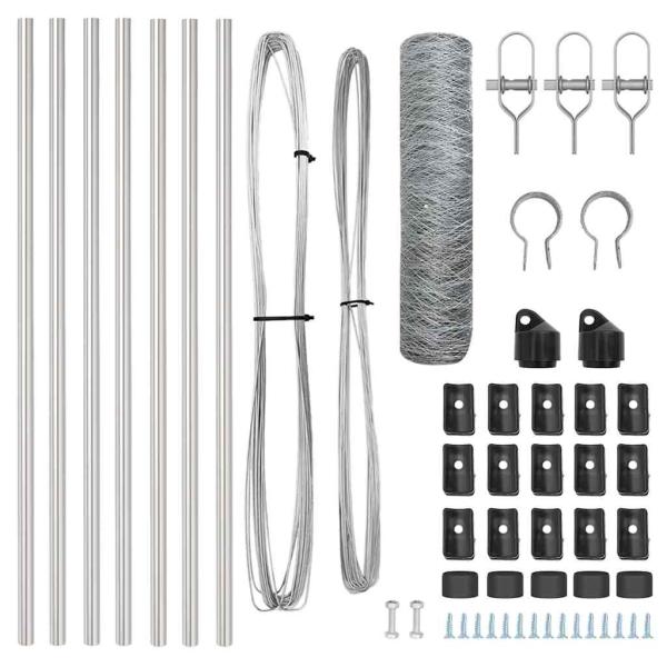 Sechseckzaun 0.8x10 m Verzinkter Stahl, Zaunpfosten 7 Stück Ø32 mm 120 cm Verzinkter Stahl