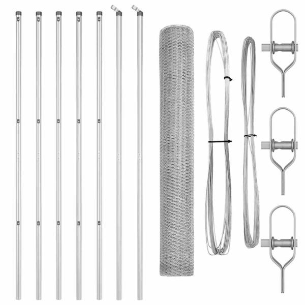 Sechseckzaun 1x10 m Verzinkter Stahl, Zaunpfosten 7 Stück Ø32 mm 150 cm Verzinkter Stahl