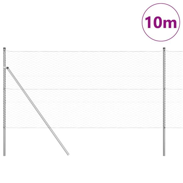 Sechseckenzaun 1x10 m Verzinkter Stahl, Zaunpfosten 7 Stk Ø32 mm 150 cm Verzinkter Stahl