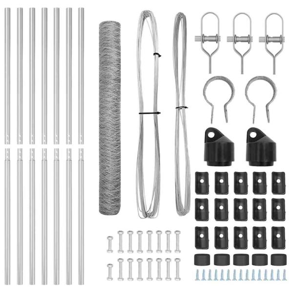 Sechseckenzaun 1x10 m Verzinkter Stahl, Zaunpfosten 7 Stk Ø32 mm 150 cm Verzinkter Stahl