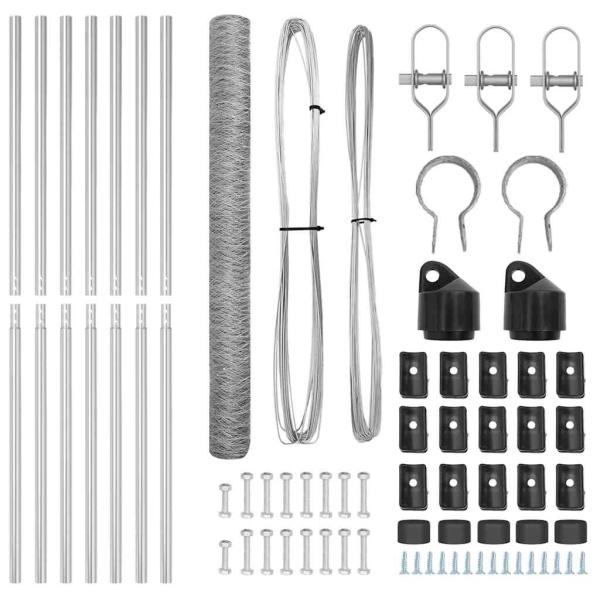 Sechseckzaun 1,6x10 m verzinkter Stahl, Zaunpfosten 7 Stück Ø32 mm 210 cm verzinkter Stahl