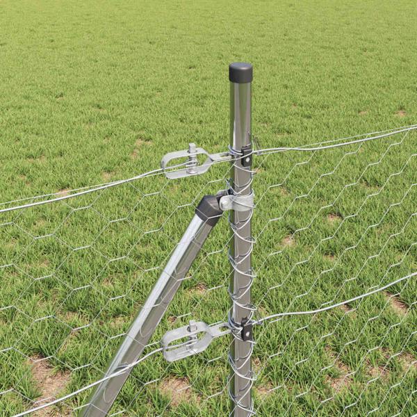 Sechseckzaun 0.4x25 m Feuerverzinkter Stahl, Zaunpfosten 13 Stück Ø32 mm 80 cm Feuerverzinkter Stahl