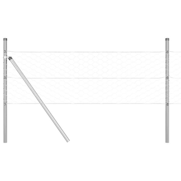 Sechseckzaun 0.4x25 m Feuerverzinkter Stahl, Zaunpfosten 13 Stück Ø32 mm 80 cm Feuerverzinkter Stahl