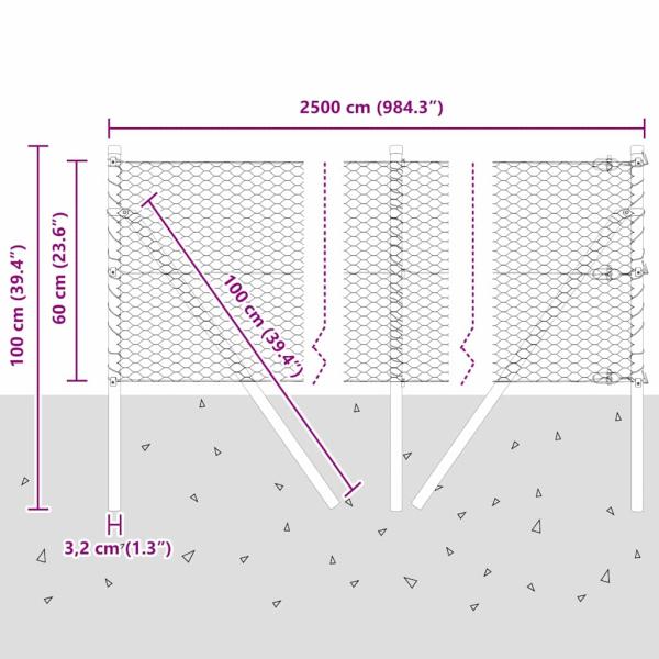 Sechseckiger Zaunbodenfixierung 25 x 0,6 m Verzinkter Stahl