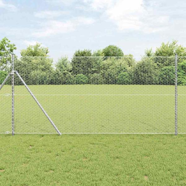 ARDEBO.de - Sechseckzaun 1,4x25 m Feuerverzinkter Stahl, Zaunpfosten 13 Stück Ø32 mm 190 cm Feuerverzinkter Stahl