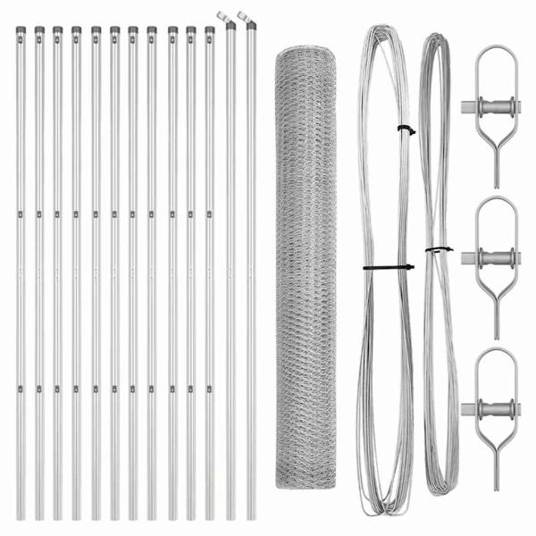 Sechseckzaun 1,4x25 m Feuerverzinkter Stahl, Zaunpfosten 13 Stück Ø32 mm 190 cm Feuerverzinkter Stahl