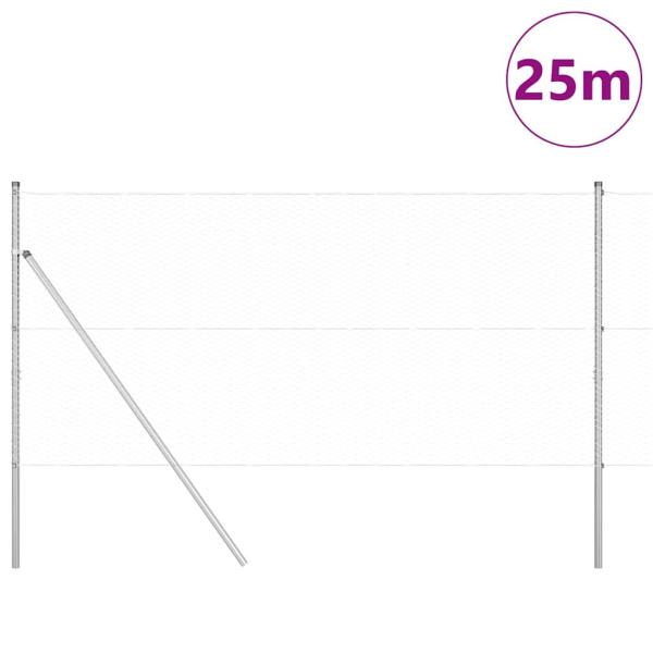 Sechseckzaun 1,4x25 m Feuerverzinkter Stahl, Zaunpfosten 13 Stück Ø32 mm 190 cm Feuerverzinkter Stahl