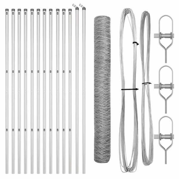 Sechseckzaun 1,4x25 m Feuerverzinkter Stahl, Zaunstangen 13 Stk Ø32 mm 190 cm Feuerverzinkter Stahl