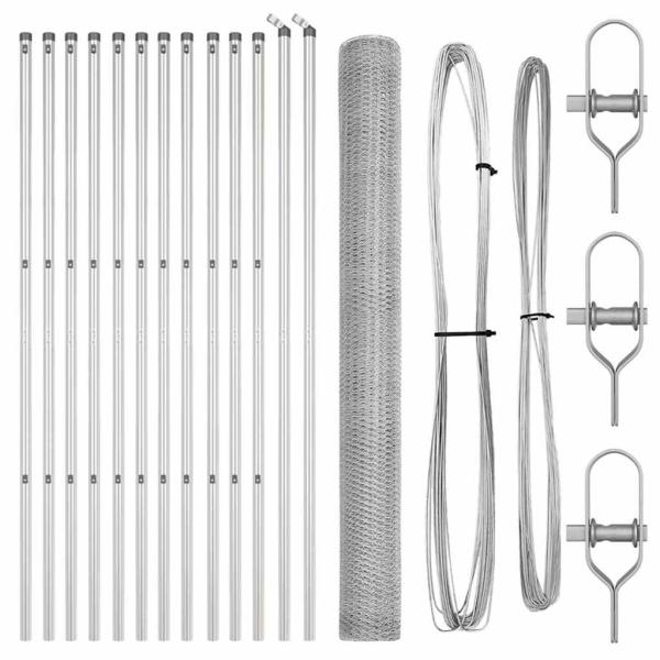 Sechseckzaun 1,6x25 m Feuerverzinkter Stahl, Zaunpfosten 13 Stück Ø32 mm 210 cm Feuerverzinkter Stahl