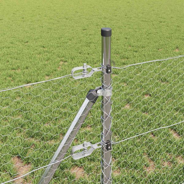 Hexagon Zaun 0.4x50 m Feuerverzinkter Stahl, Zaunpfosten 13 Stück Ø32 mm 80 cm Feuerverzinkter Stahl