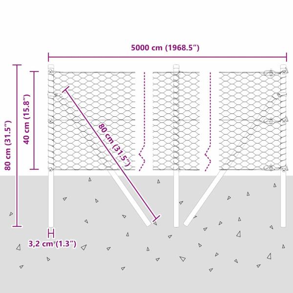 Bodenmontierter Sechseckzaun 50 x 0,4 m Verzinkter Stahl Silber