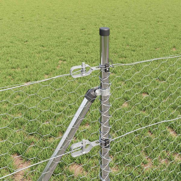 Hexagonzaun 0.4x50 m galvanisierter Stahl, Zaunpfosten 13 Stück Ø32 mm 80 cm galvanisierter Stahl