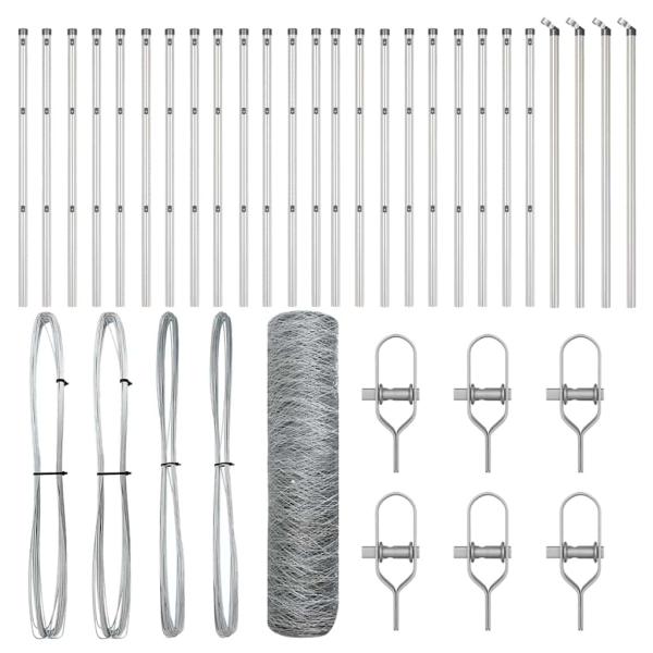 ARDEBO.de - Sechseckzaun 0.4x50 m Verzinkter Stahl, Zaunpfosten 13 Stück Ø32 mm 80 cm Verzinkter Stahl