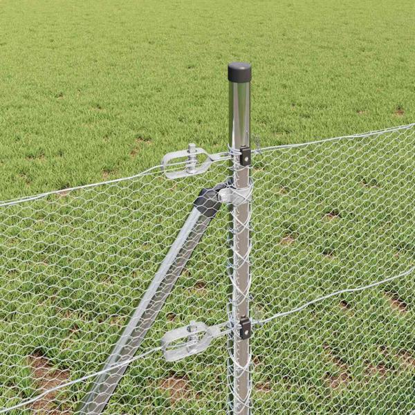 Hexagon Zaun 0,5x50 m Verzinkter Stahl, Zaunpfosten 13 Stück Ø32 mm 100 cm Verzinkter Stahl