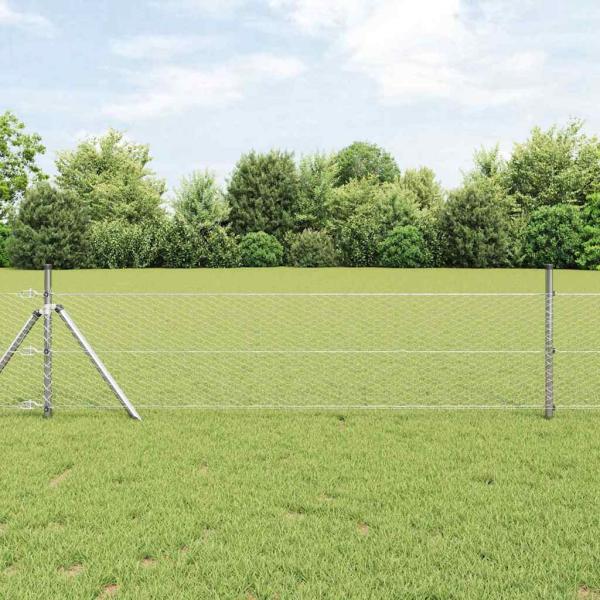 ARDEBO.de - Hexagonzaun 0,5x50 m Feuerverzinkter Stahl, Zaunpfosten 13 Stück Ø32 mm 100 cm Feuerverzinkter Stahl