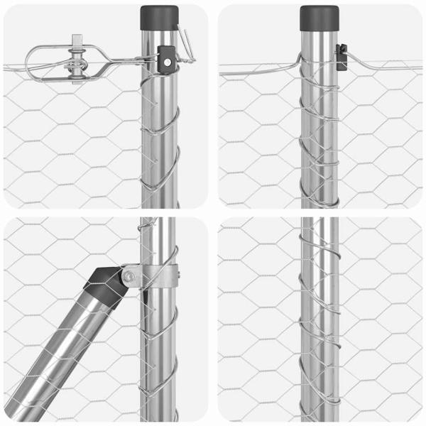 Hexagonzaun 0,5x50 m Feuerverzinkter Stahl, Zaunpfosten 13 Stück Ø32 mm 100 cm Feuerverzinkter Stahl