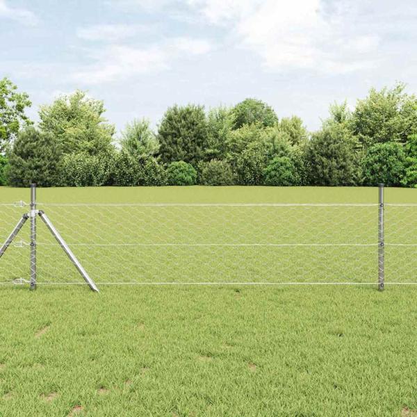 ARDEBO.de - Hexagonzaun 0,5x50 m Verzinkter Stahl, Zaunpfosten 13 Stück Ø32 mm 100 cm Verzinkter Stahl