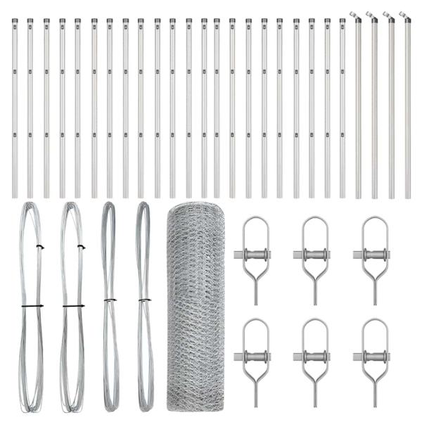 Hexagonzaun 0.6x50 m verzinkter Stahl, Zaunpfosten 13 Stück Ø32 mm 100 cm verzinkter Stahl