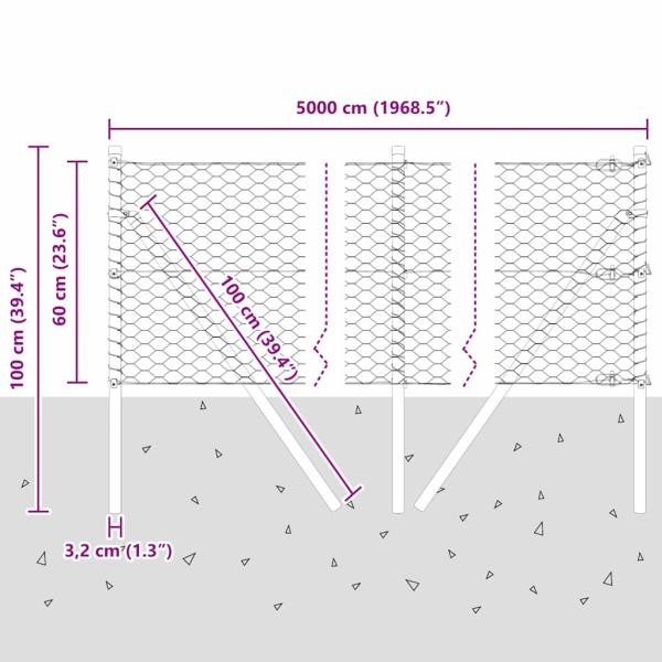 Bodenmontierter Sechseckzaun 50 x 0,6 m Verzinkter Stahl Silber
