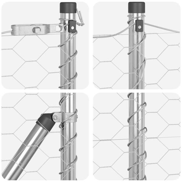 ARDEBO.de - Sechseckzaun 0.6x50 m Verzinkter Stahl, Zaunpfosten 13 Stück Ø32 mm 100 cm Verzinkter Stahl