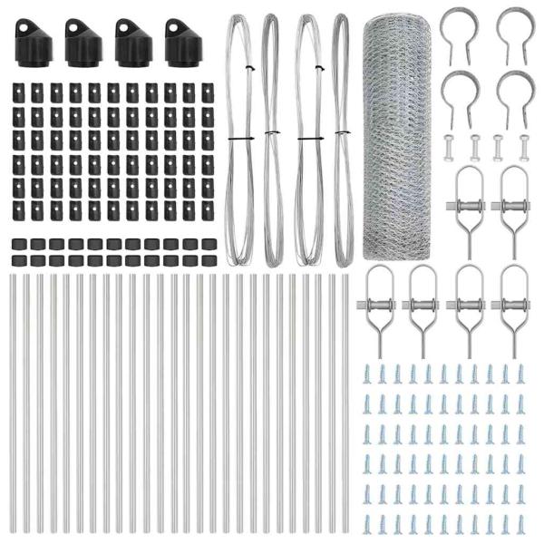 Hexagonzaun 0,8x50 m feuerverzinkter Stahl, Zaunpfosten 13 Stück Ø32 mm 120 cm feuerverzinkter Stahl
