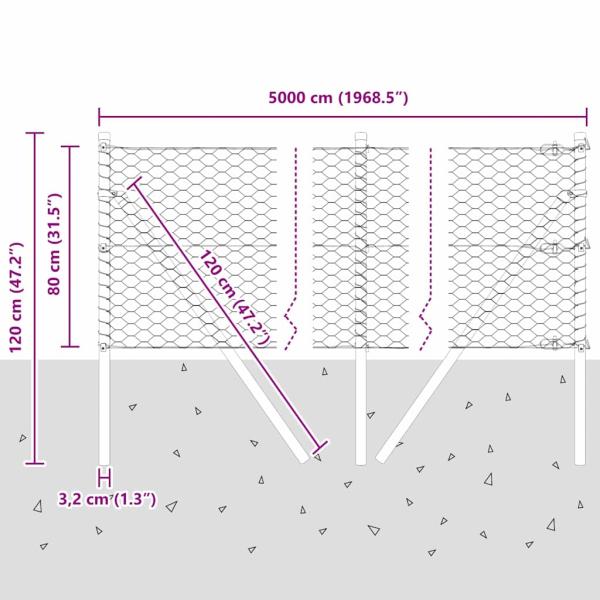 Sechseckiger Zaunbodenfixierung 50 x 0,8 m Verzinkter Stahl