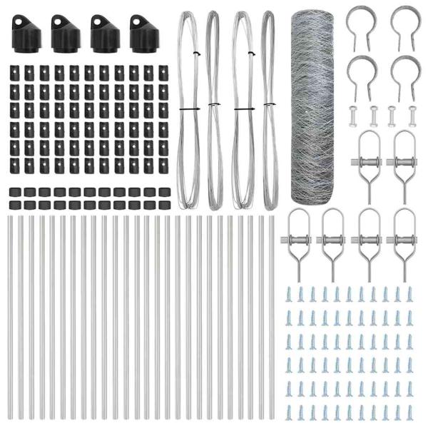 Hexagonzaun 0.8x50 m Feuerverzinkter Stahl, Zaunpfosten 13 Stück Ø32 mm 120 cm Feuerverzinkter Stahl