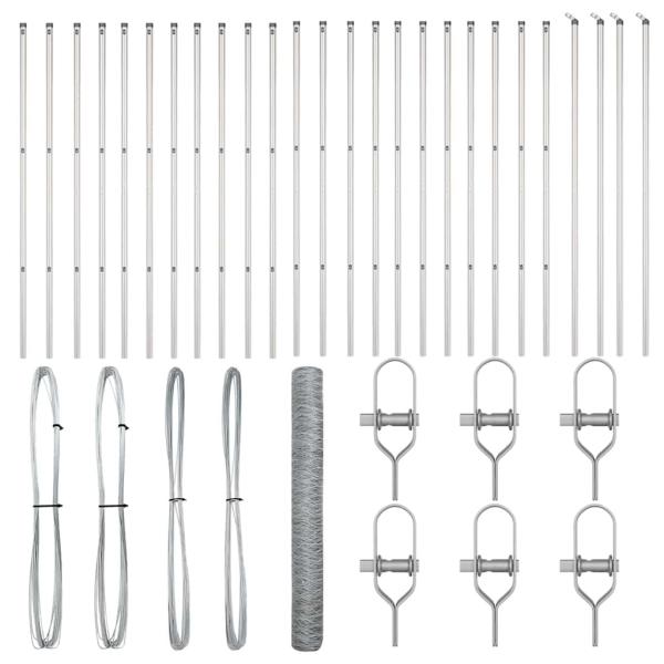 Hexagon-Zaun 1x50 m Verzinkter Stahl, Zaunpfosten 13 Stück Ø32 mm 150 cm Verzinkter Stahl