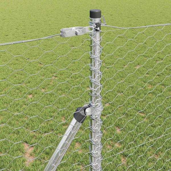 Hexagon-Zaun 1x50 m Verzinkter Stahl, Zaunpfosten 13 Stück Ø32 mm 150 cm Verzinkter Stahl